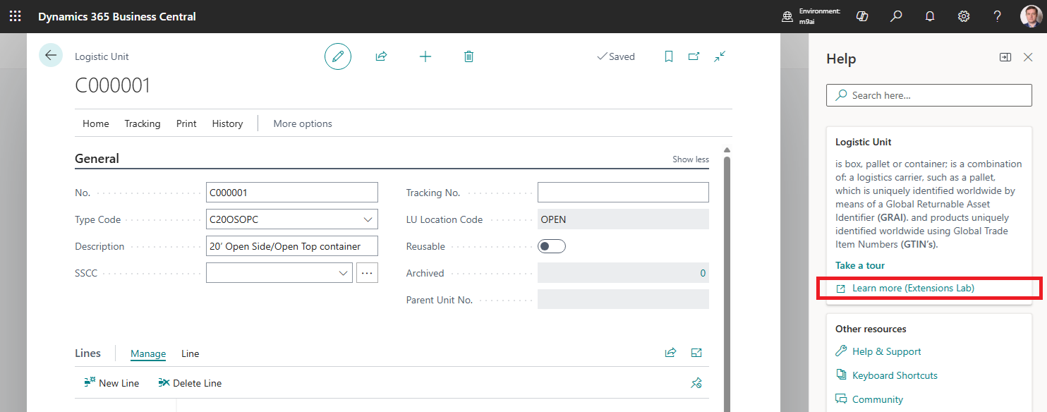 Documentation inside Logistic Units extension